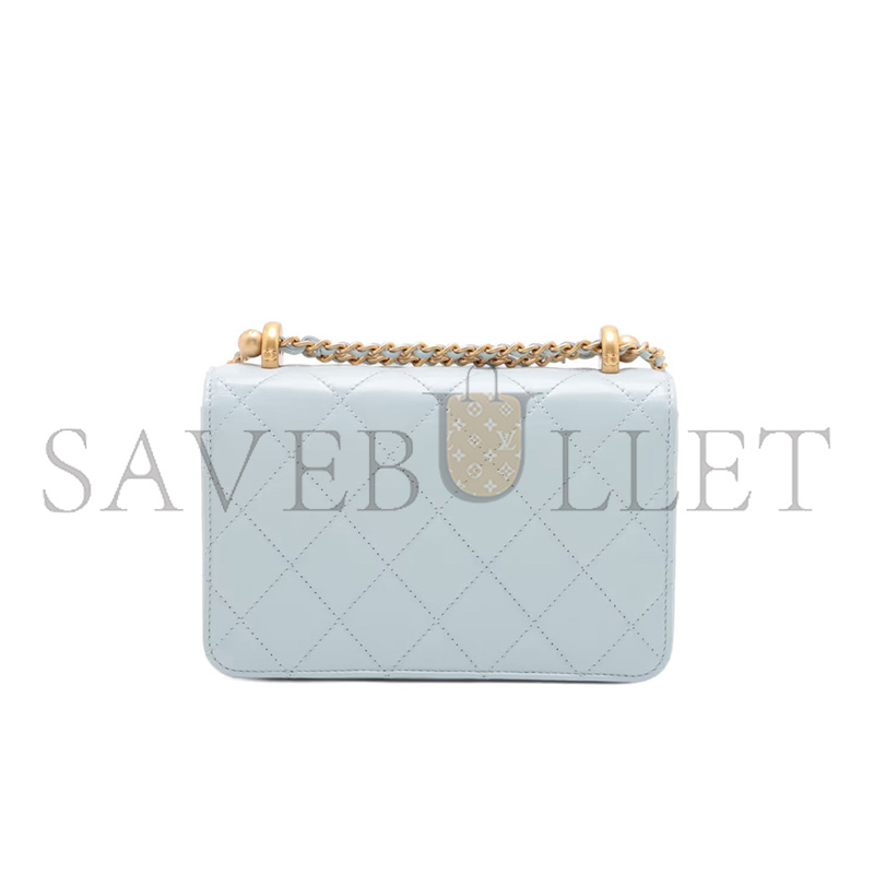 CHANEL MATELASSE LAMBSKIN CHAIN SHOULDER BAG BLUE GOLD AS2615 (19*12*8cm)